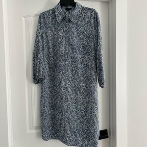 Blue Patterned Collared Women’s Dress